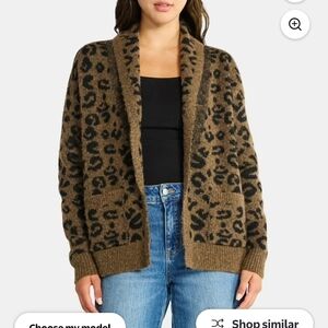 Time and Tru Leopard Print Cardigan - Brown and Black